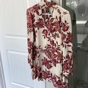 Long Sleeve Floral Cut Out Neck Dress